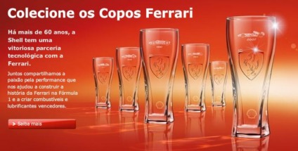 Copos Ferrari de brinde na ação promocional da Shell