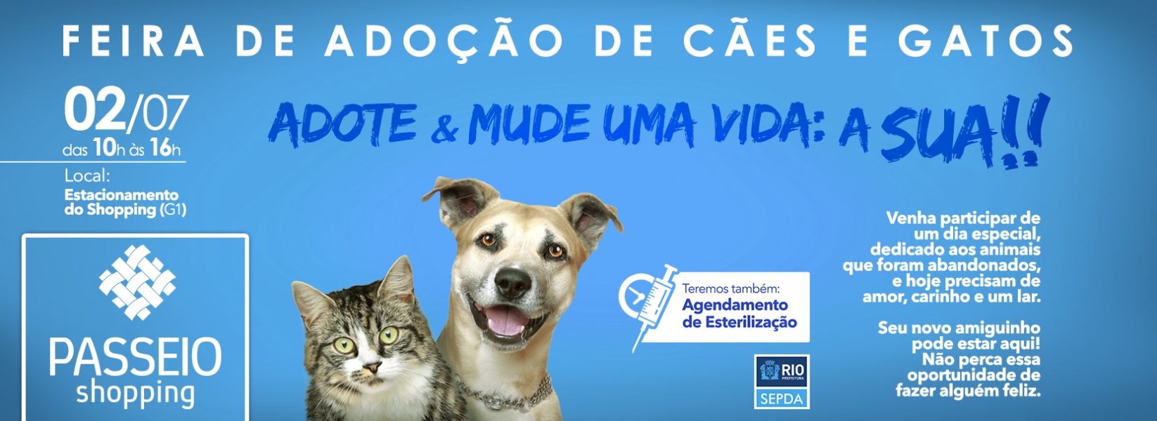 Passeio Shopping promove Feira de Adoção de Animais dia 2 de julho (sábado)