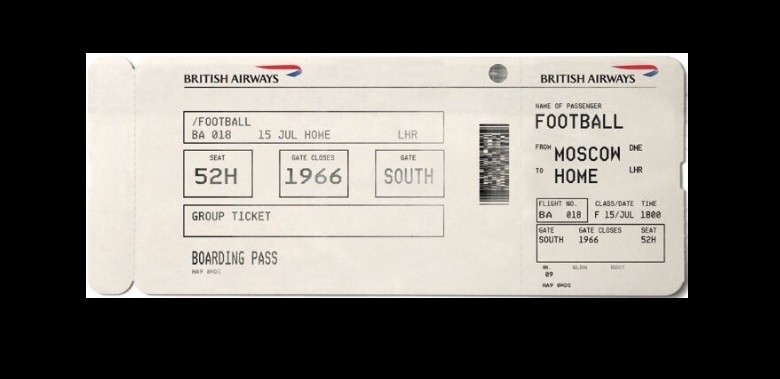 Bilhete da British Airways crava título da Inglaterra no Twitter