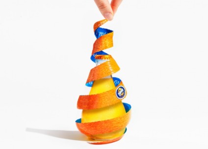 Uma garrafa de Orangina que descasca como uma laranja