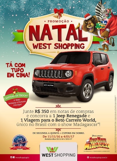 West Shopping premia clientes com viagem e Jeep