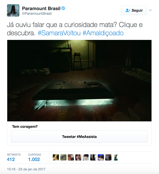 Paramount Pictures lança campanha ‘assustadora’ no Twitter Paramount Pictures lança campanha ‘assustadora’ no Twitter