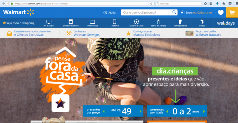 Walmart.com,campanha do Dia das Crianças incentiva diversão fora de casa