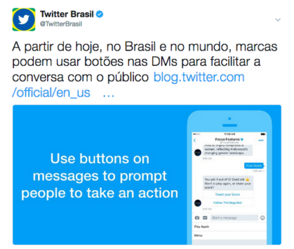 Twitter lança botões em Mensagens Diretas para facilitar comunicação entre marcas e consumidores