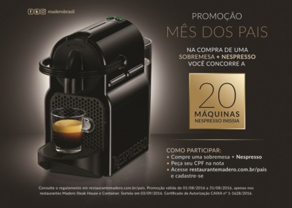 Madero presenteia clientes com 20 máquinas de café Nespresso