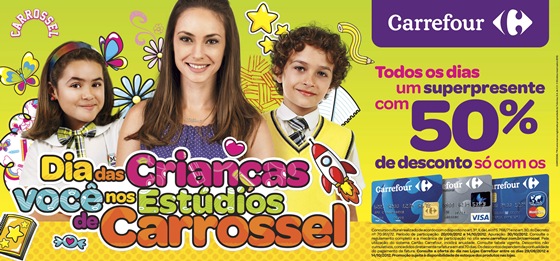 Nos estúdios de Carrossel na promo do Carrefour