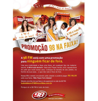 98FM compra faixas criativas em ação promocional 98FM compra faixas criativas em ação promocional