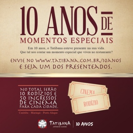 Tatibana celebra dez anos de atividade com ação promo