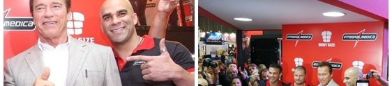 Schwarzenegger e atletas agitam estande da Integralmédica