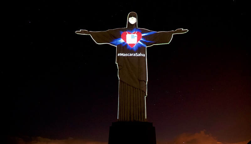 Cristo Redentor ganha máscara em apoio à ação 'Todos pela Saúde'