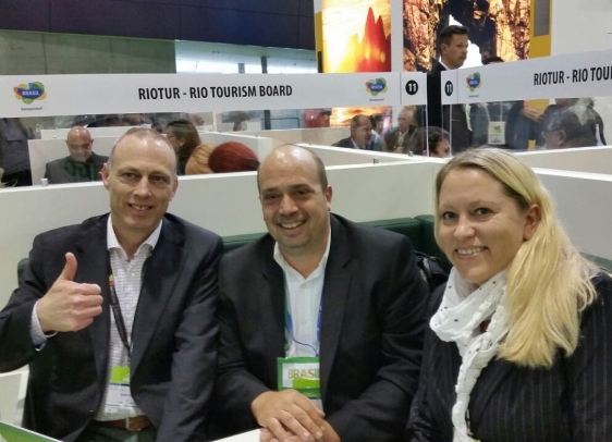 Executivos da TAP, Hendrik Nielson e Trine Brenna, com o diretor-comercial do Rio CVB, Michael Nagy.