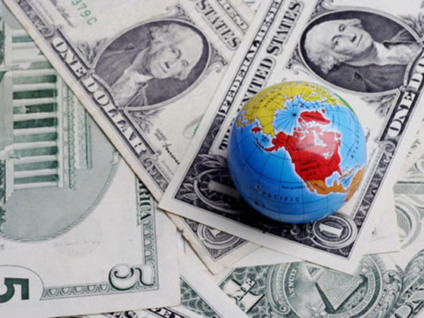 Globe on dollars, currency concept