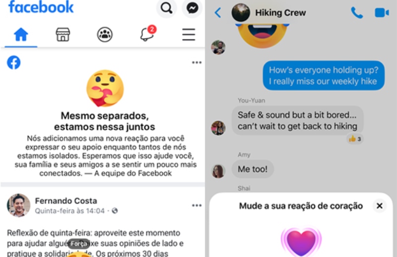 Covid-19: Facebook cria botão de 'força'