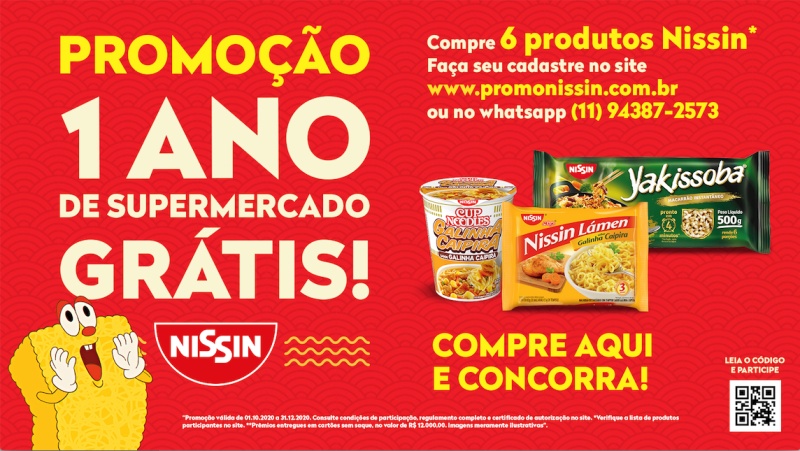 Ação promo da Nissin dará um ano de supermercado grátis