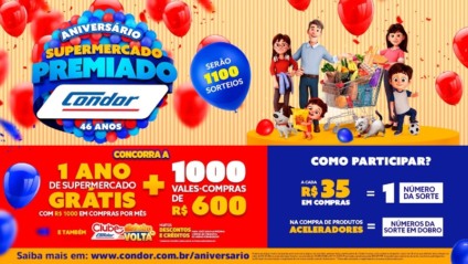 Condor sorteia R$ 1,8 milhão em vales-compras 