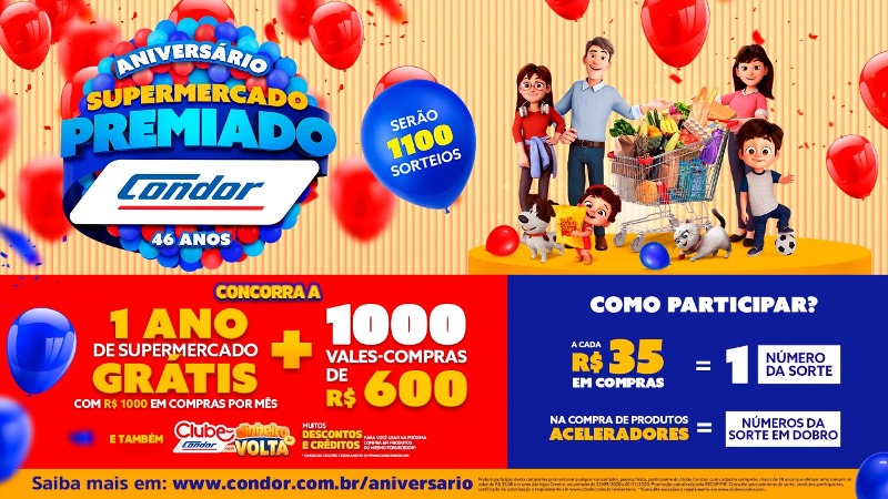 Condor sorteia R$ 1,8 milhão em vales-compras 