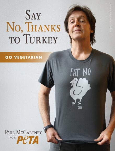 Peta e Paul McCartney em ação contra a compra de perus