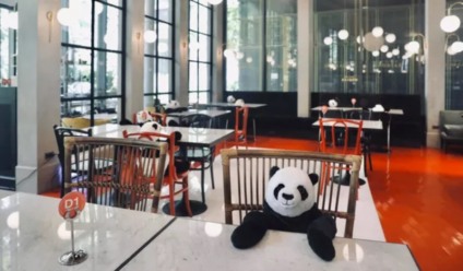 'Novo normal': Pandas de pelúcia delimitam distanciamento social