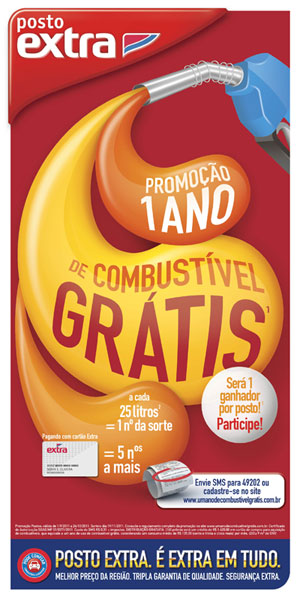 Combustível grátis na promoção dos Postos Extra