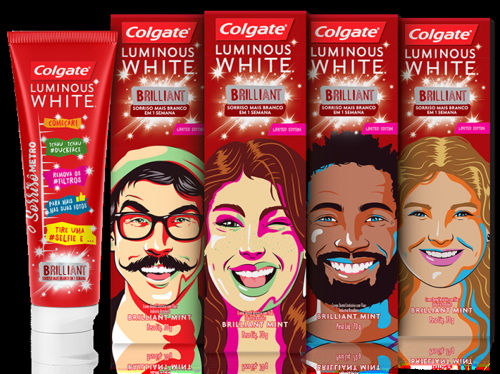 Personalidades estampam embalagens de Colgate Luminous White