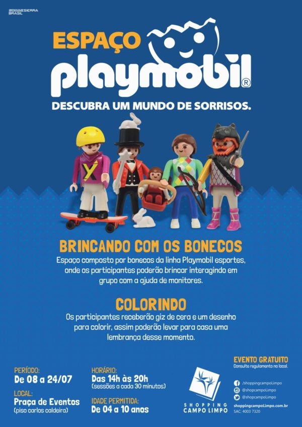 Durante as férias, crianças poderão brincar no Espaço Playmobil