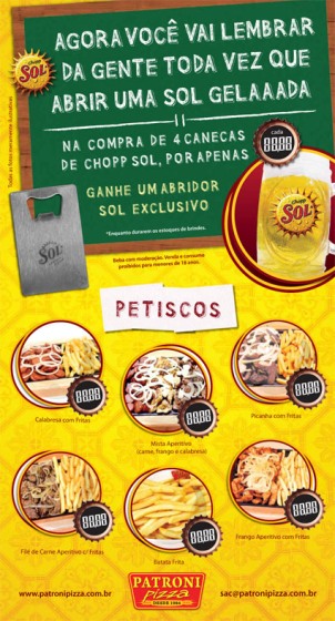 Patroni e Chope Sol com promo no PDV