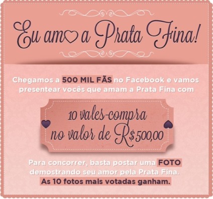 Prata Fina comemora 500 mil fãs no Facebook com promo