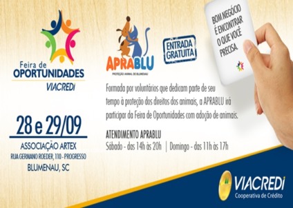 Aprablu doará animais na Feira de Oportunidades Viacredi