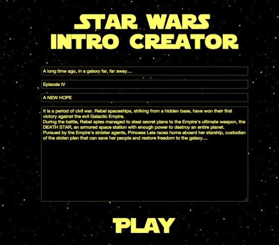 Sitio le permite crear introducción de Star Wars