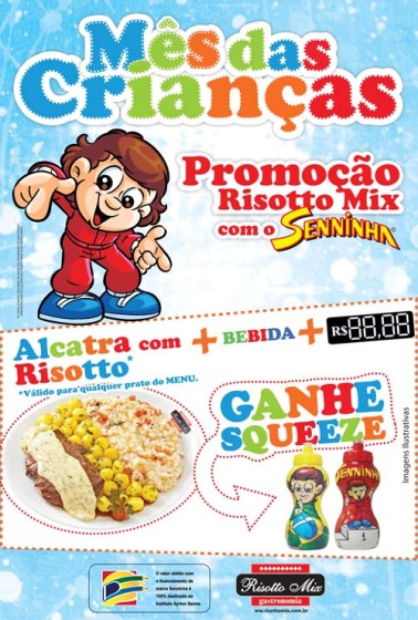 Risotto Mix faz promoção com squeeze do Senninha