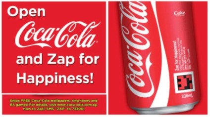 Coca-Cola com promo 2d code via mobile em Cingapura