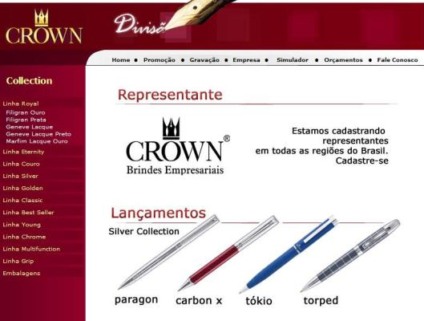 Crown com canetas para brindes promocionais
