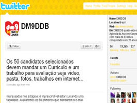 Vagas de estágio na Dm9DDB pelo Twitter Vagas de estágio na Dm9DDB pelo Twitter