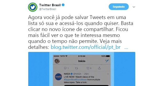 Twitter lança funcionalidade que permite salvar Tweets