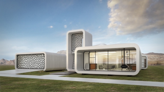 Perspectiva do primeiro escritório funcional construído com impressão 3D. 