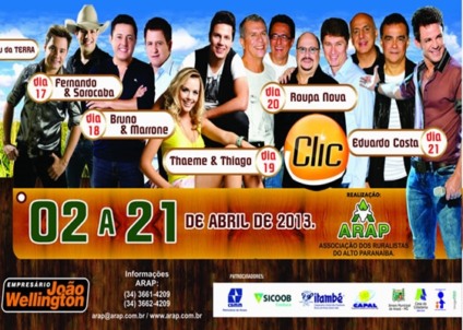 Alto Paranaíba receberá shows no ExpoAraxá
