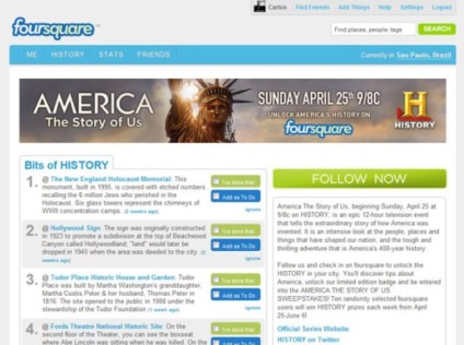 History Channel com promo para divulgar "America"