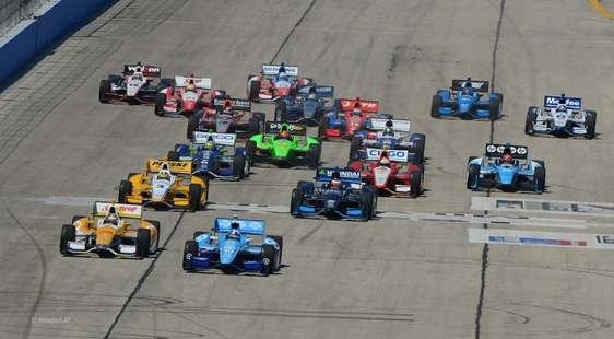 15-16 June, 2012, West Allis, Wisconsin USA. #10 Dario Franchitti Cottonelle racing Honda at green flag start. (c)2012 Dan R. Boyd LAT Photo USA.