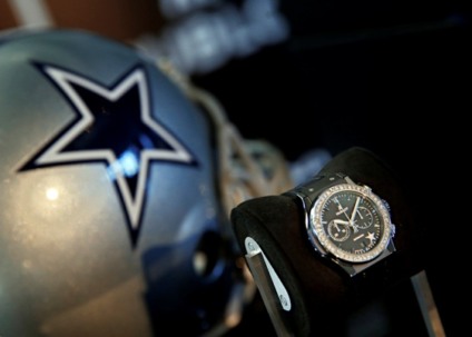 A Hublot “Classic Fusion Women’s Dallas Cowboys” watch sits on display during a Hublot and Dallas Cowboys partnership/watch launch party Monday, August 25, 2014 at AT&T Stadium in Arlington, Texas.