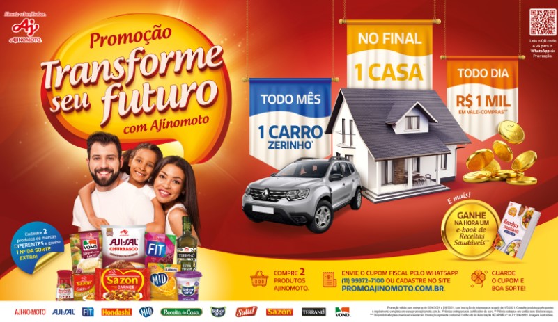 Ação promo da Ajinomoto sorteia casa, carros e vale-compras Ação promo da Ajinomoto sorteia casa, carros e vale-compras