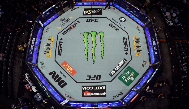 LAS VEGAS, NEVADA – JULY 10: an overhead remote camera view during UFC 264 at T-Mobile Arena on July 10, 2021 in Las Vegas, Nevada. (Photo by Jeff Bottari/Zuffa LLC via Getty Images)