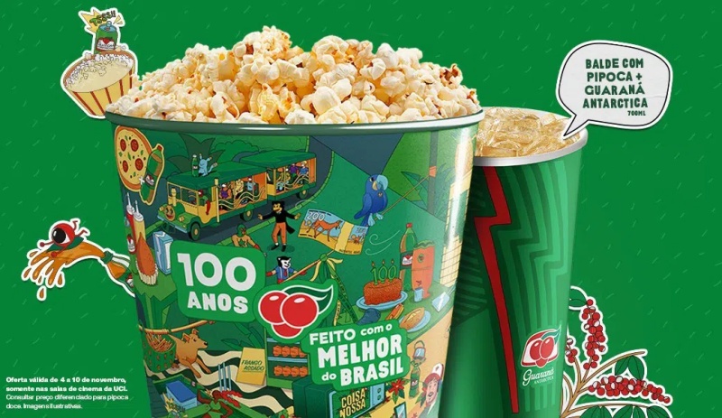 Guaraná Antarctica e UCI têm balde de pipoca exclusivo de brinde