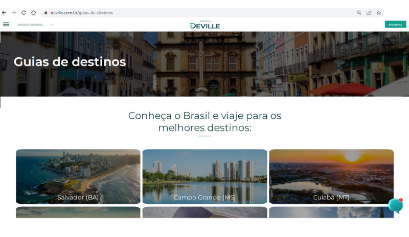 Novo site dos Hotéis Deville traz destinos e itinerários prontos