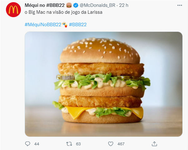 McDonald’s faz piada com a visão de jogo da Larissa do BBB22