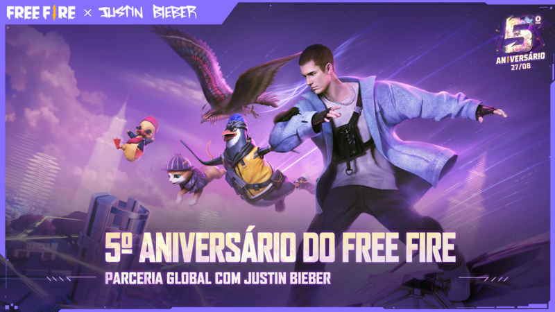 Garena faz collab com Justin Bieber celebrando cinco anos de Free Fire