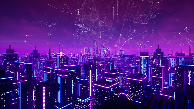 Metaverse city with connection, 3d render