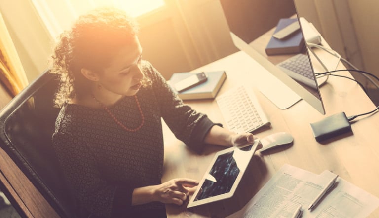 Young Woman Working at Home, Small Office