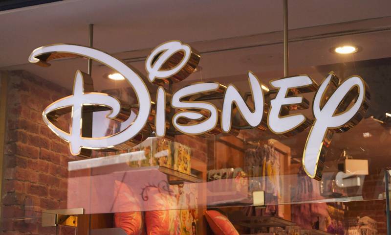 Close-up view of the Disney store’s sign in Venice