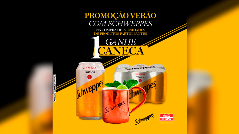 Clientes podem ganhar caneca de bronze em promoção da Schweppes