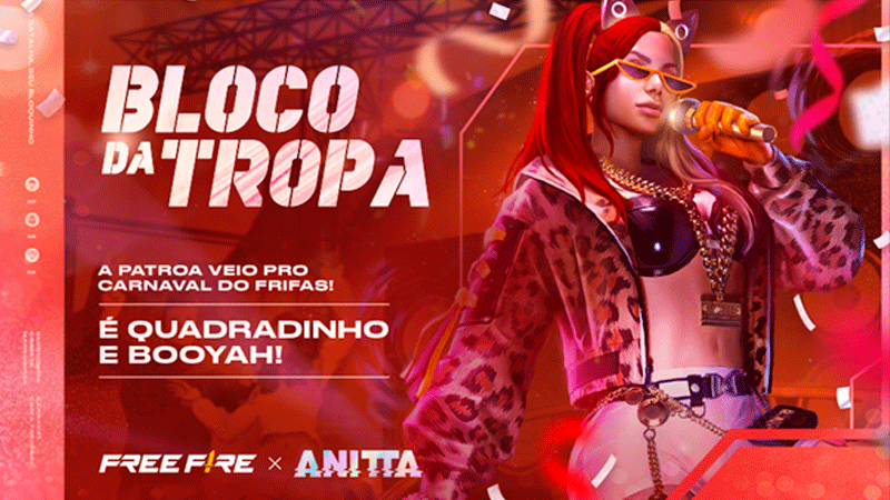 Anitta chega para evento carnavalesco do Free Fire com bloquinhos e brindes